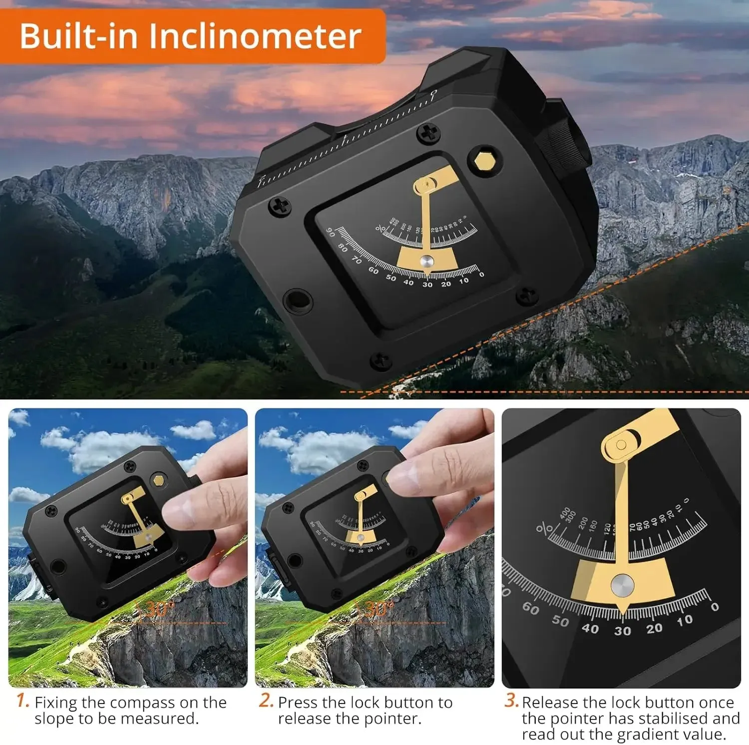 Waterproof Hiking Compass with Clinometer and Fluorescent Scale