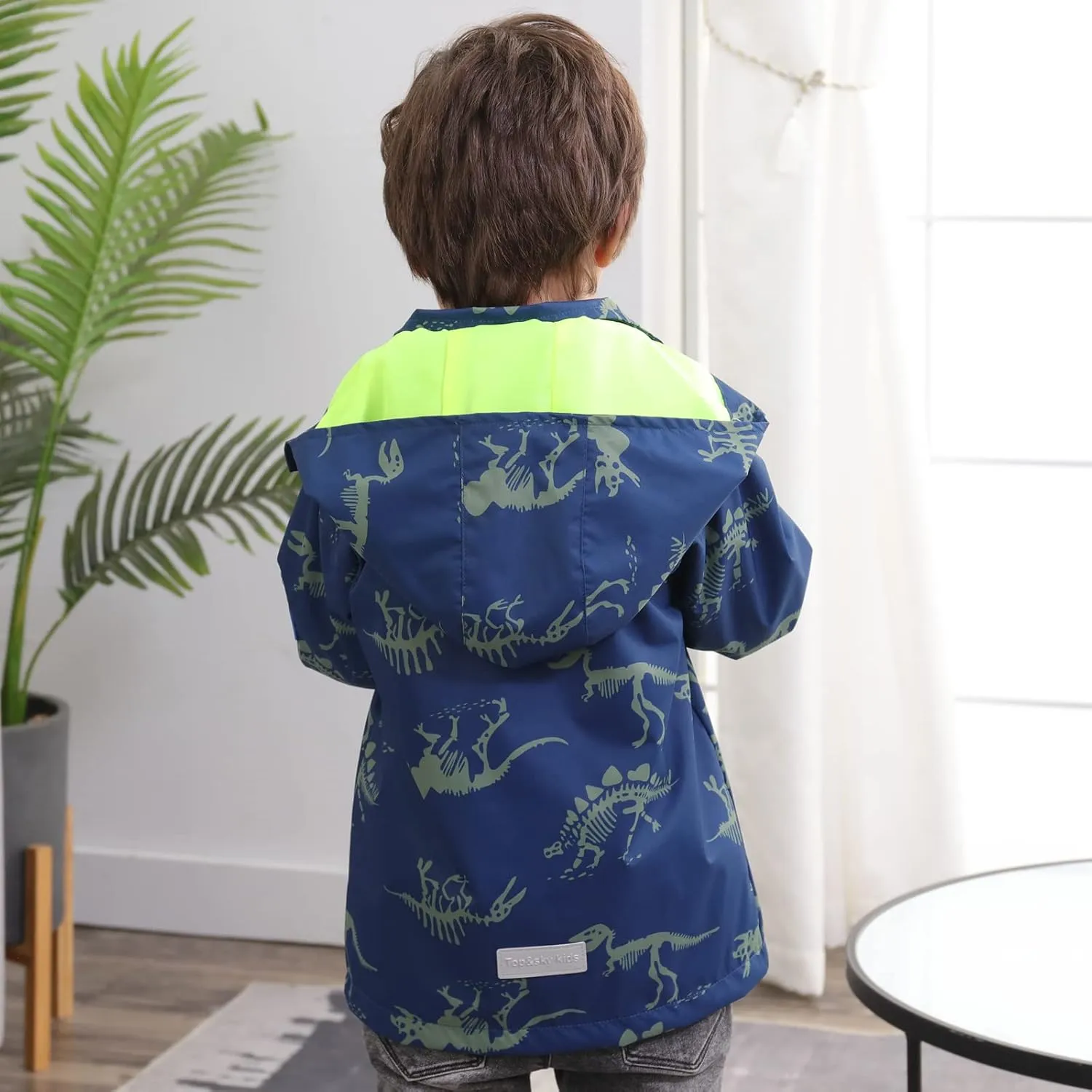 Waterproof Hooded Jacket for Boys Girls,Kids Raincoats Outdoor Windbreaker Dinosaur Rain Jacket
