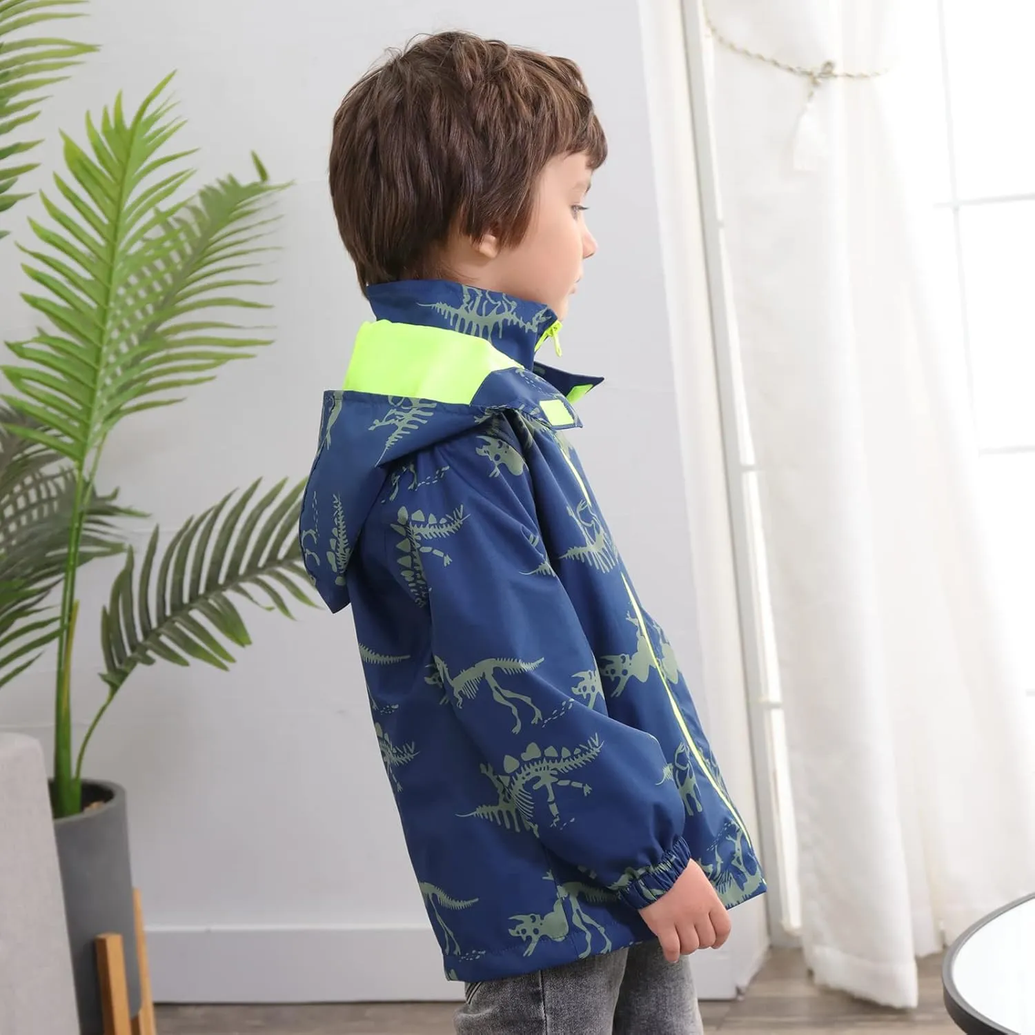 Waterproof Hooded Jacket for Boys Girls,Kids Raincoats Outdoor Windbreaker Dinosaur Rain Jacket