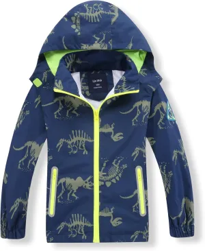 Waterproof Hooded Jacket for Boys Girls,Kids Raincoats Outdoor Windbreaker Dinosaur Rain Jacket