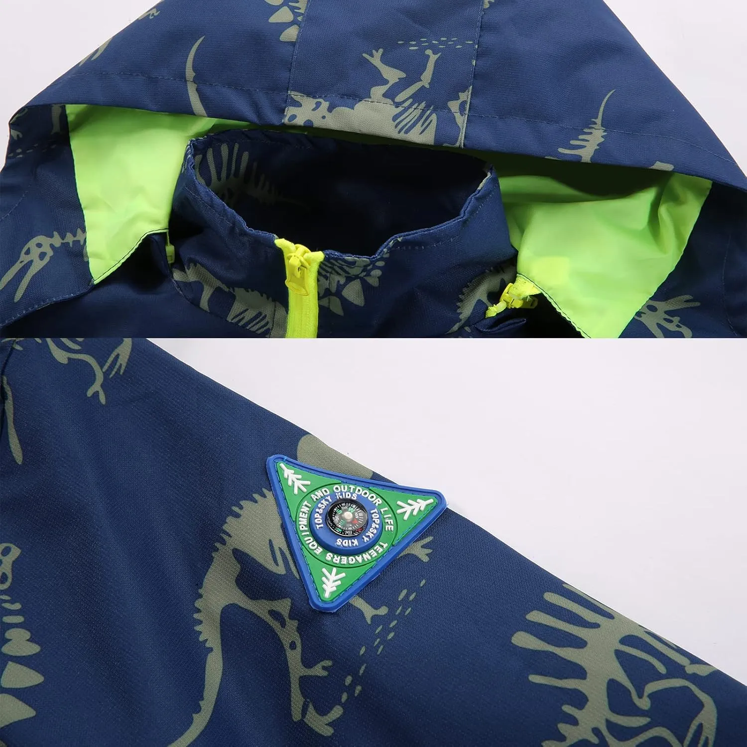 Waterproof Hooded Jacket for Boys Girls,Kids Raincoats Outdoor Windbreaker Dinosaur Rain Jacket