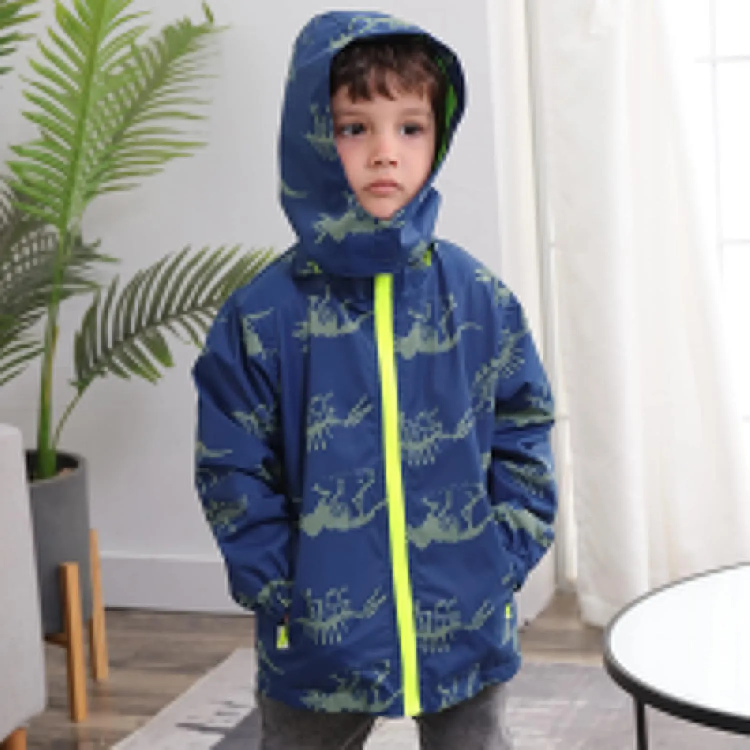 Waterproof Hooded Jacket for Boys Girls,Kids Raincoats Outdoor Windbreaker Dinosaur Rain Jacket