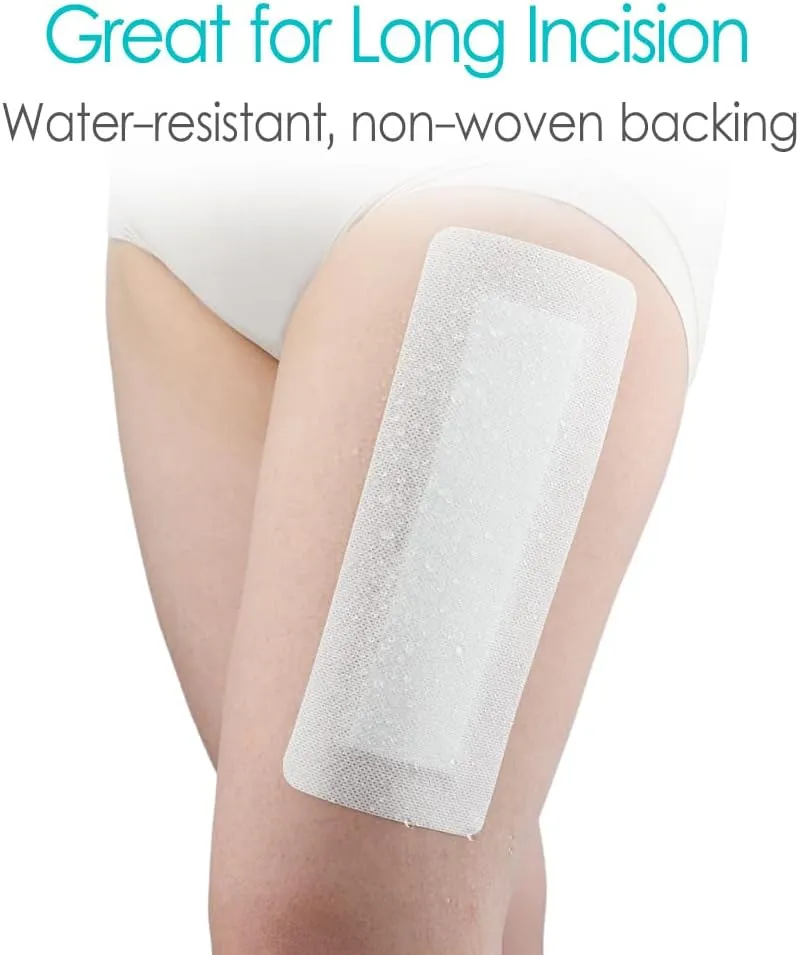 Waterproof Knee Replacement Surgery Adhesive Island Dressings Hip Surgery Shower Protector Bandage Patches for Long Incision Post Surgical Wounds Cover Breathable Bordered Gauze 4"x10"(Pack of 20)