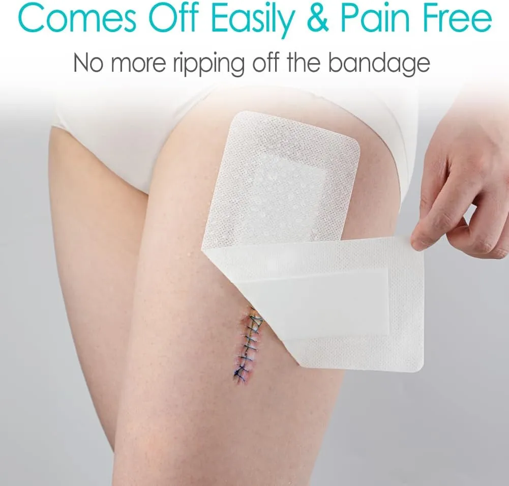 Waterproof Knee Replacement Surgery Adhesive Island Dressings Hip Surgery Shower Protector Bandage Patches for Long Incision Post Surgical Wounds Cover Breathable Bordered Gauze 4"x10"(Pack of 20)