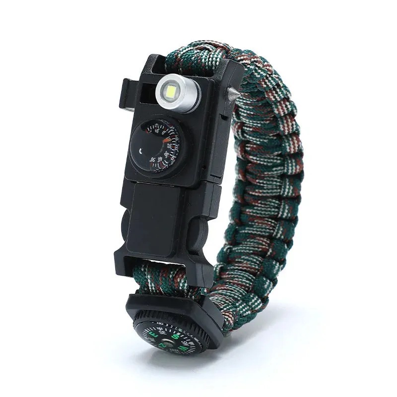 Waterproof Multi-function Outdoor First Aid Kit – Paracord Bracelet with Compass & LED Light