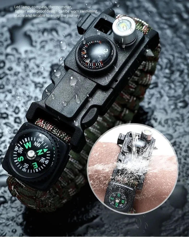Waterproof Multi-function Outdoor First Aid Kit – Paracord Bracelet with Compass & LED Light