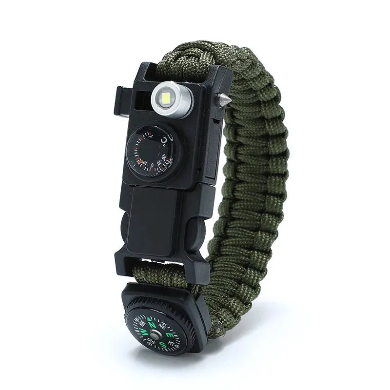 Waterproof Multi-function Outdoor First Aid Kit – Paracord Bracelet with Compass & LED Light