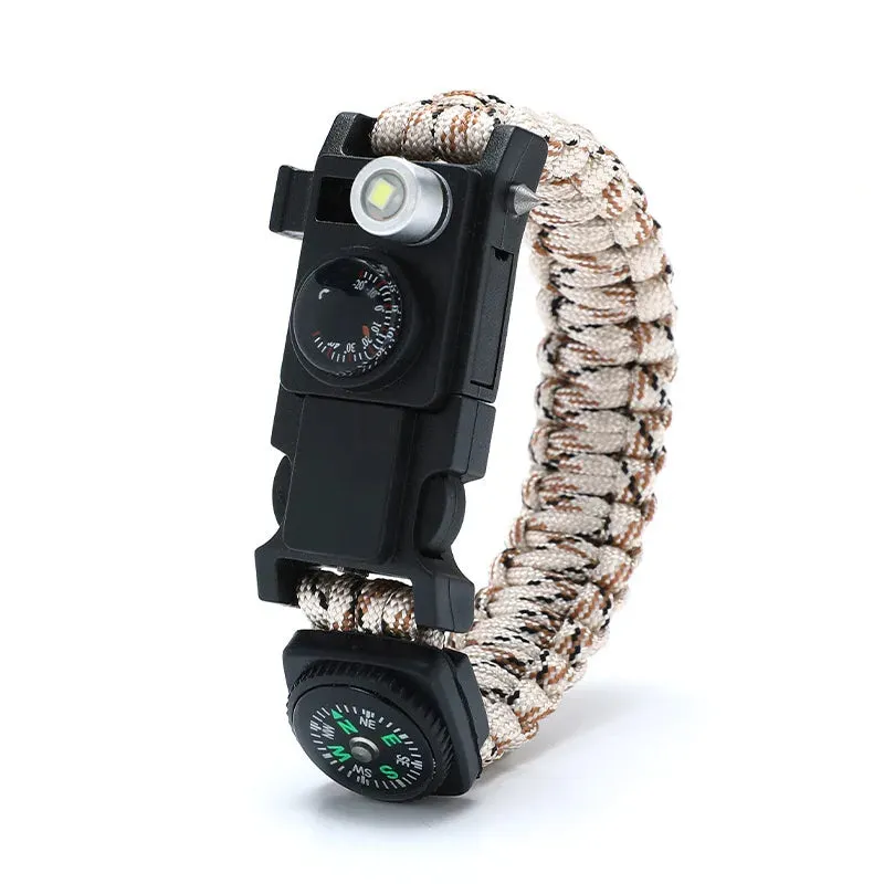 Waterproof Multi-function Outdoor First Aid Kit – Paracord Bracelet with Compass & LED Light