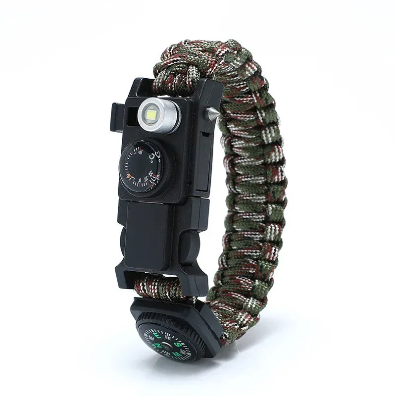 Waterproof Multi-function Outdoor First Aid Kit – Paracord Bracelet with Compass & LED Light