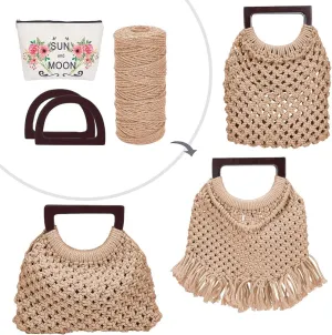 WEBEEDY DIY Macrame Bag Kit Macrame Handbag Making Kit Boho Macrame Purse Kit for Adults Beginners with Cotton Cord   Video Tutorial,Vintage Women Boho Christmas Holiday Decor Gift(Milk Coffee)