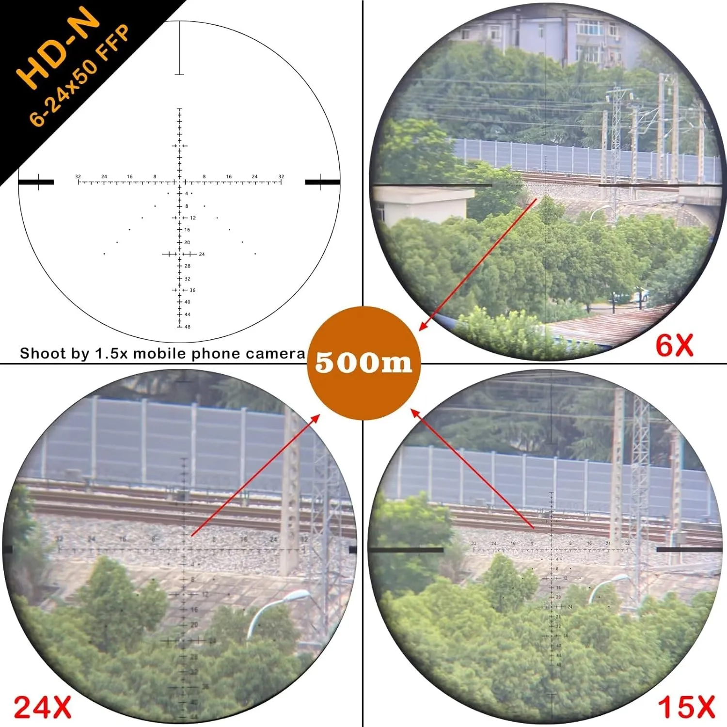 WestHunter Optics HD-N 6-24x50 FFP Riflescope, 30 mm Tube First Focal Plane Etched Glass Reticle Tactical 1/8 MOA Hunting Shooting Scopes