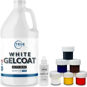 White Gelcoat Waxed with Colored Pigment Kit- Fiberglass Marine Gel Repair Kit-Top Coat, UV Protectant, Waterproof Cruise, Automotive, Boats, Wood (1 Gallon & 2oz Catalyst)