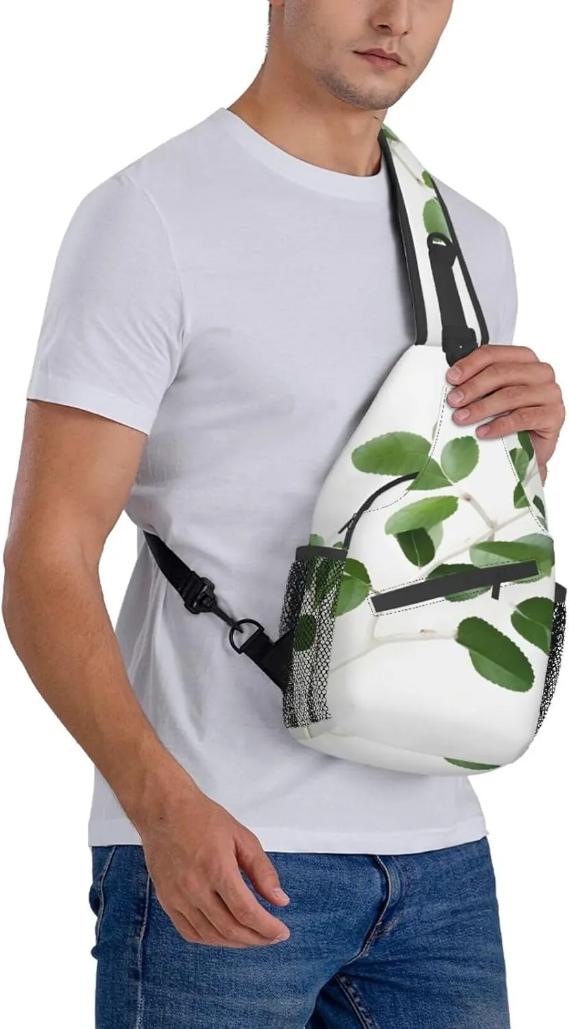 White Natural Greenery Twig High Storage Capacity Chest Bag Diagonally Sling Backpack Crossbody Shoulder Bag For Men Women