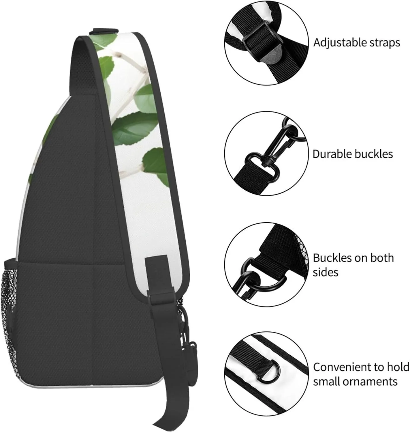 White Natural Greenery Twig High Storage Capacity Chest Bag Diagonally Sling Backpack Crossbody Shoulder Bag For Men Women
