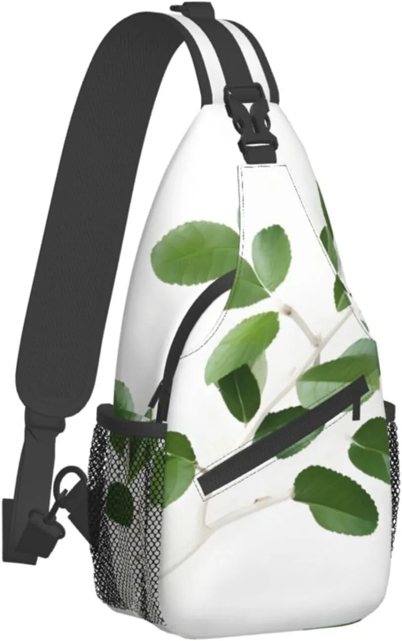 White Natural Greenery Twig High Storage Capacity Chest Bag Diagonally Sling Backpack Crossbody Shoulder Bag For Men Women