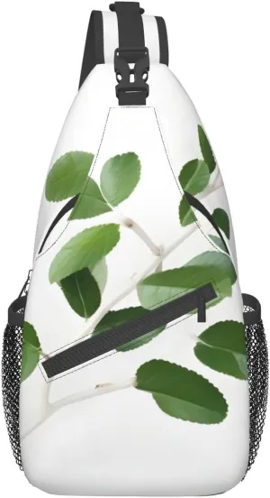 White Natural Greenery Twig High Storage Capacity Chest Bag Diagonally Sling Backpack Crossbody Shoulder Bag For Men Women