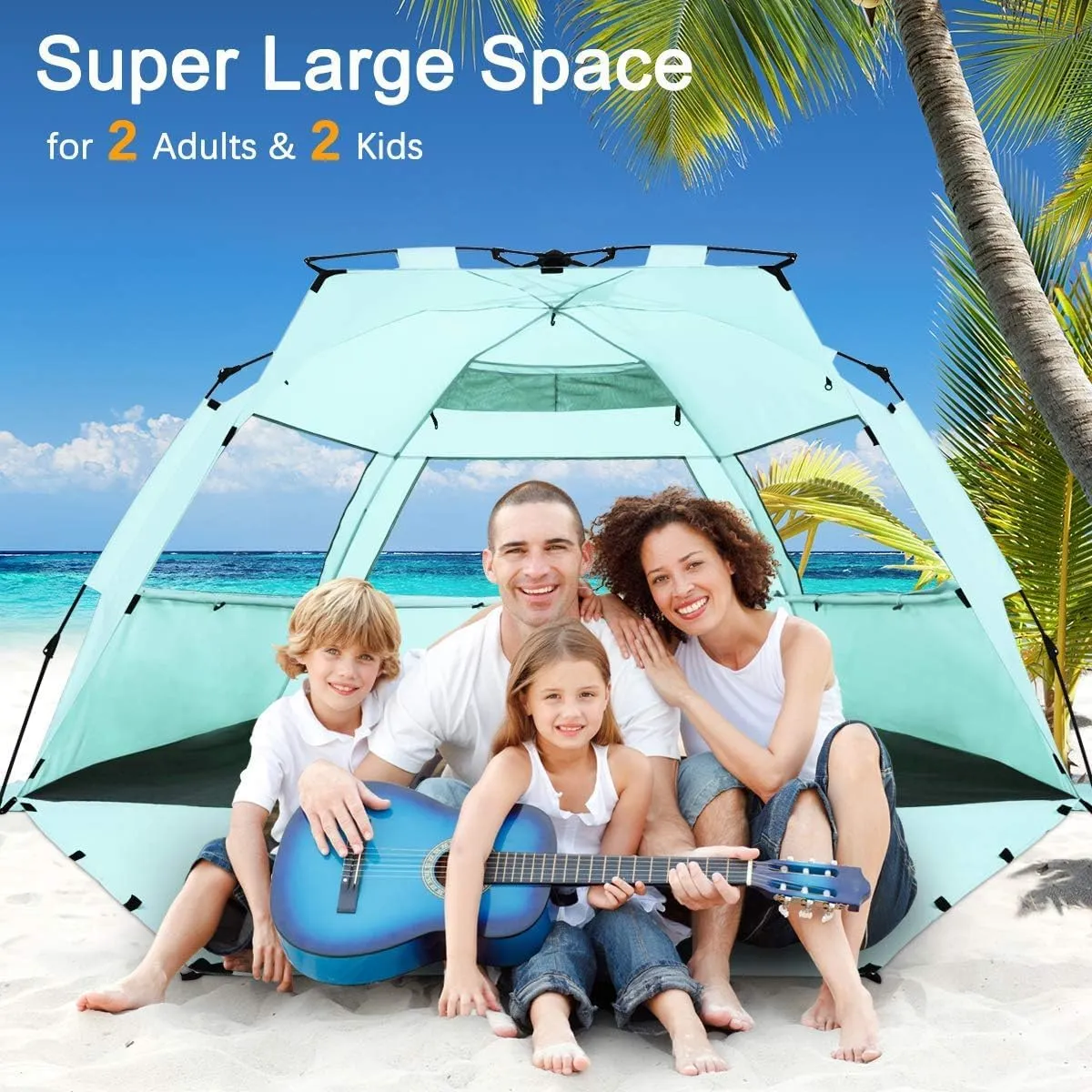 WhiteFang Deluxe Pop Up Beach Tent Sun Shade Shelter for 3-4/5-6 Person, UV Protection, Extendable Floor with 3 Ventilating Windows Plus Carrying Bag, Stakes, and Guy Lines