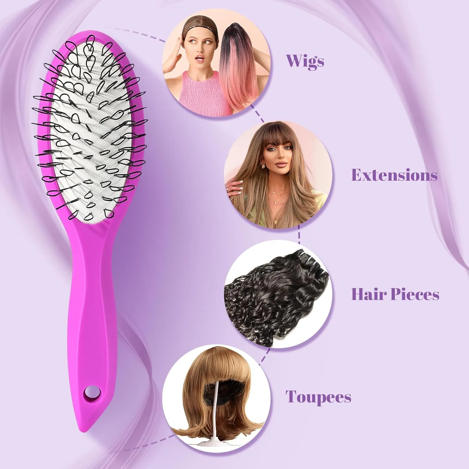 Wig Brush Comb Set, 6pcs Professional Styling Extension Brush Kit with Travel Size for Human and Synthetic Hair