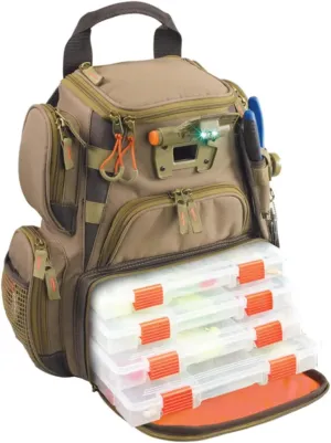 Wild River by CLC WT3503 Tackle Tek Recon Lighted Compact Tackle Backpack & Four PT3500 Trays, Clear, Water-Resistant Phone Storage,Beige, 12.75 x 6.75 x 15
