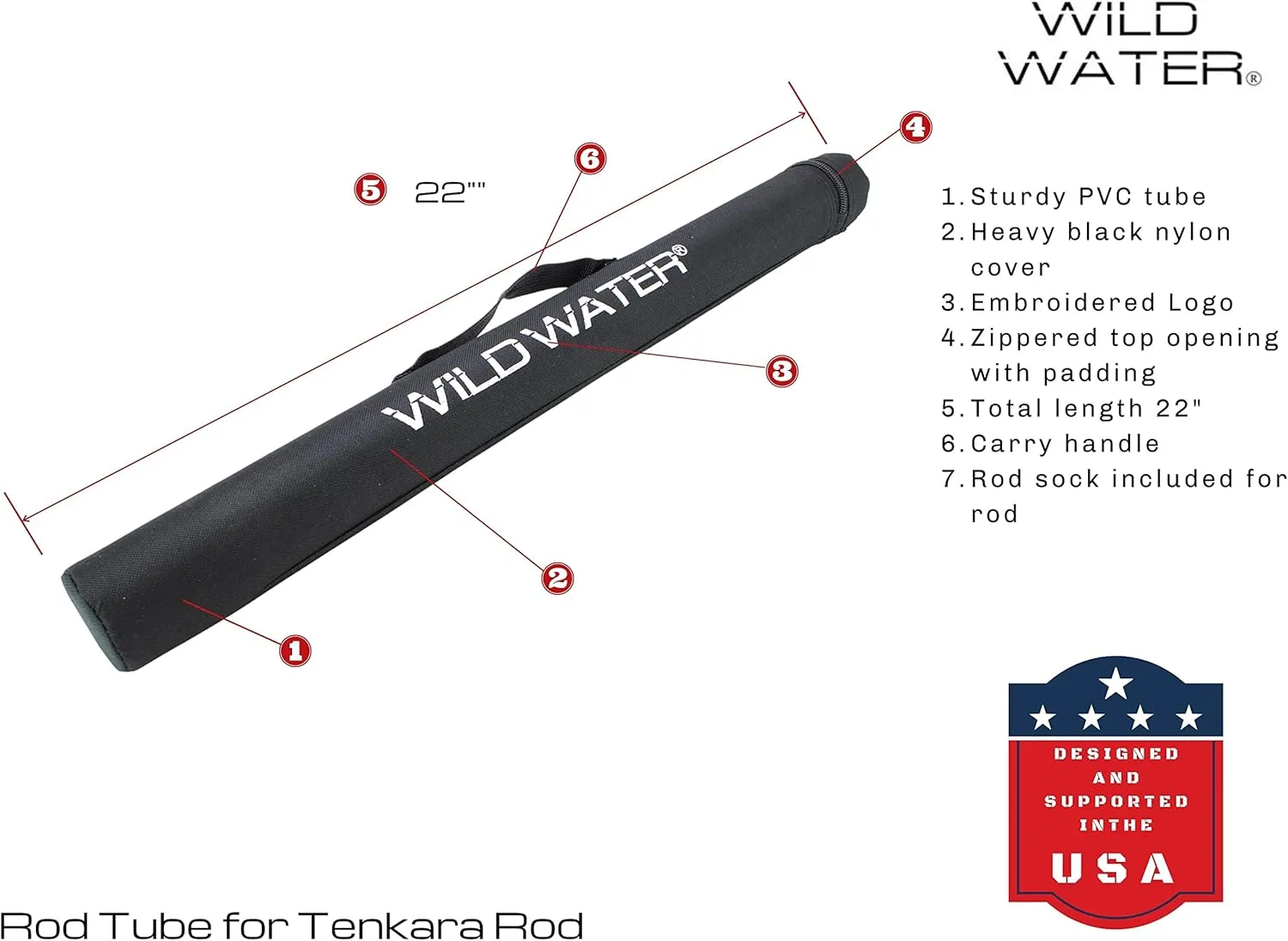 Wild Water Fly Fishing Tenkara Rod, Hard Tube Rod Case with Knitted Rod Sock