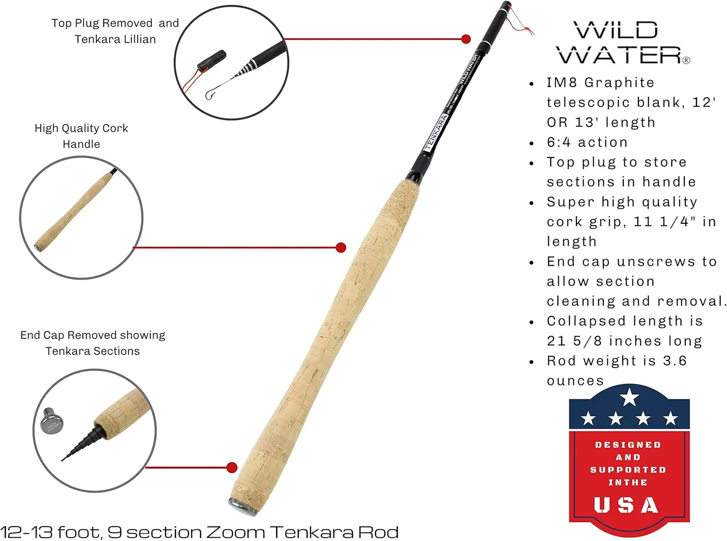 Wild Water Fly Fishing Tenkara Rod, Hard Tube Rod Case with Knitted Rod Sock