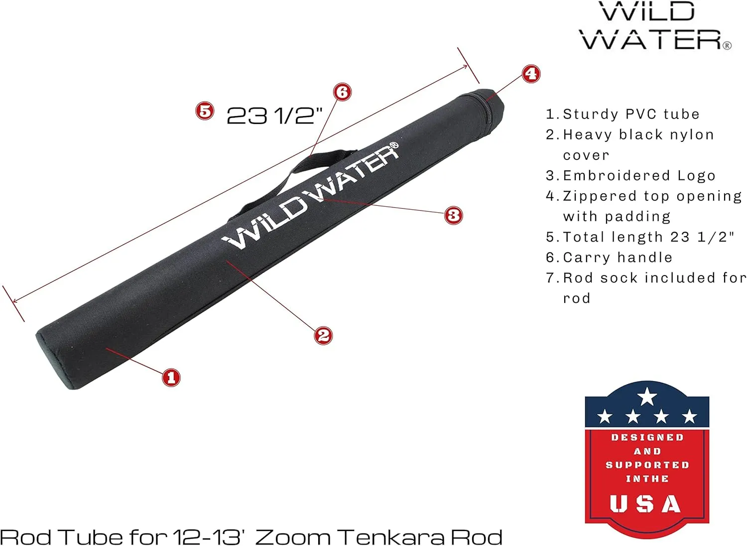 Wild Water Fly Fishing Tenkara Rod, Hard Tube Rod Case with Knitted Rod Sock