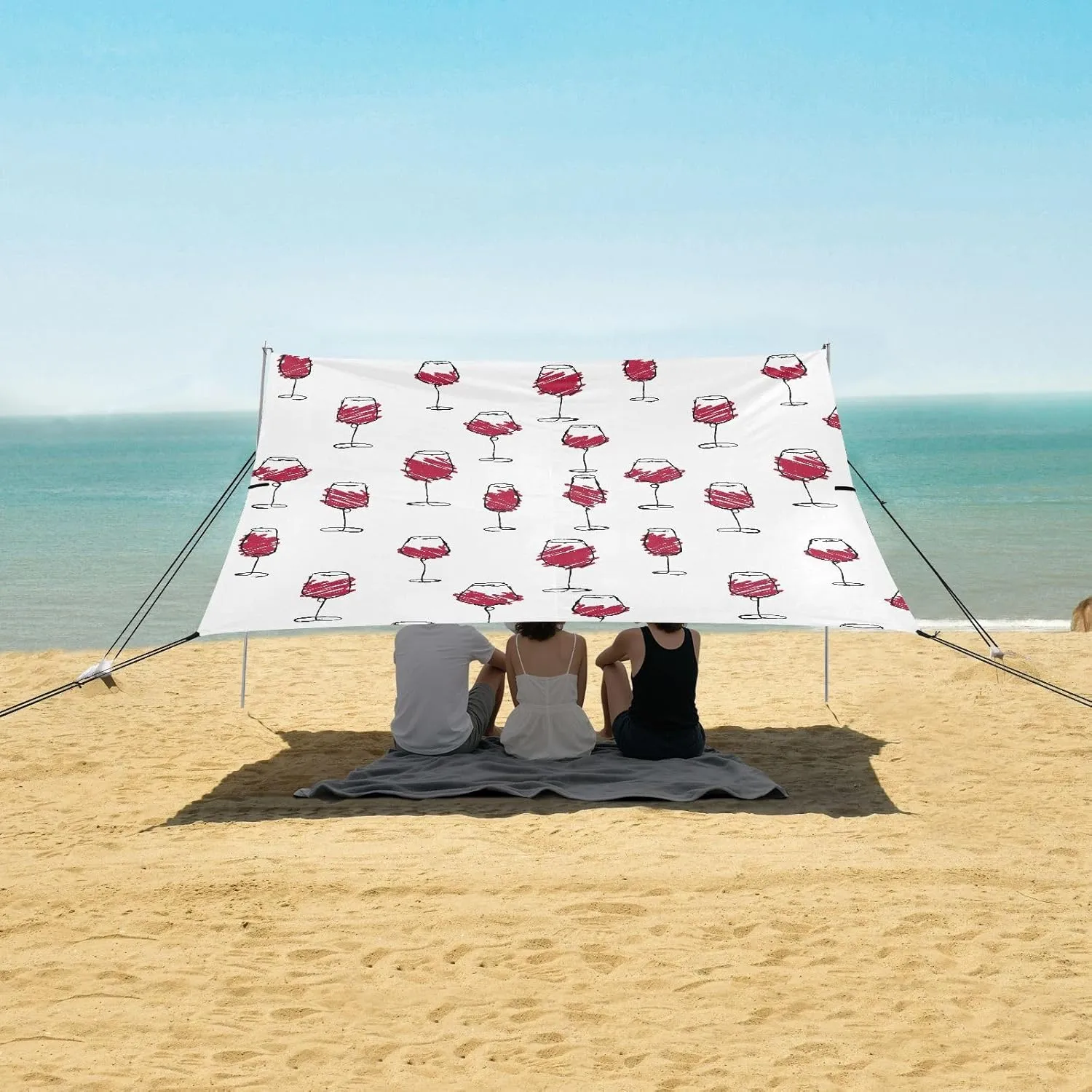 Wineglass Beach Canopy Tent Anti-UV & Wind Resistant, White Camping Sun Shelter Easy Setup Portable,Outdoor Shade Tents with Sandbags,Sand Shovels,Ground Pegs & Stability Poles