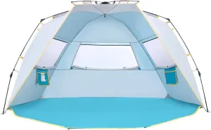 WolfWise 6-7 Person Easy Up Beach Tent UPF 50  Portable Instant Sun Shelter Canopy Umbrella with Extended Zippered Porch, Blue