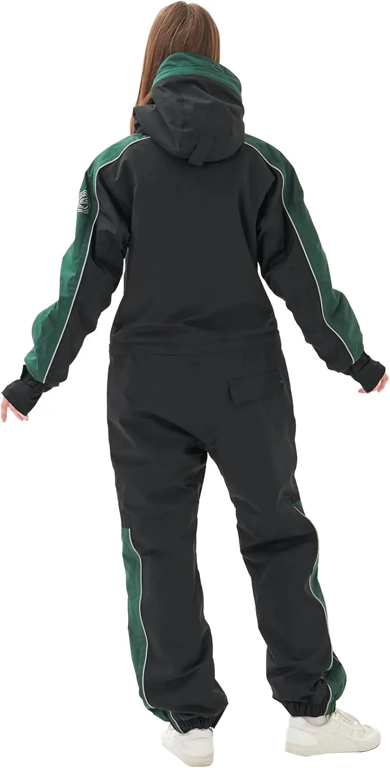 Women One Pieces Ski Suits Waterproof Warm Insulated Ski Jumpsuit Removable Hood Snowsuit for Snow Sport