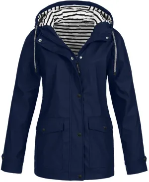 Women Waterproof Outdoor Hiking Raincoat Women Lined Rain Jacket Lightweight Hooded Jackets Trench Coats