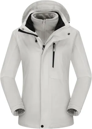 Women Winter Coat Double Warm Jacket Women's 3-in-1 Waterproof Jacket Hooded Rainproof Jacket Ski Jacket