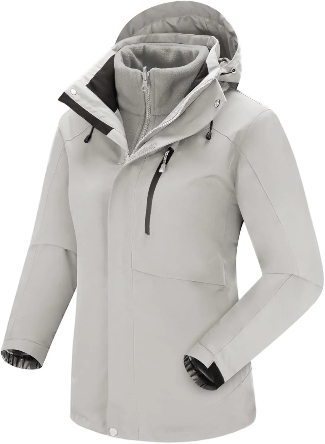 Women Winter Coat Double Warm Jacket Women's 3-in-1 Waterproof Jacket Hooded Rainproof Jacket Ski Jacket
