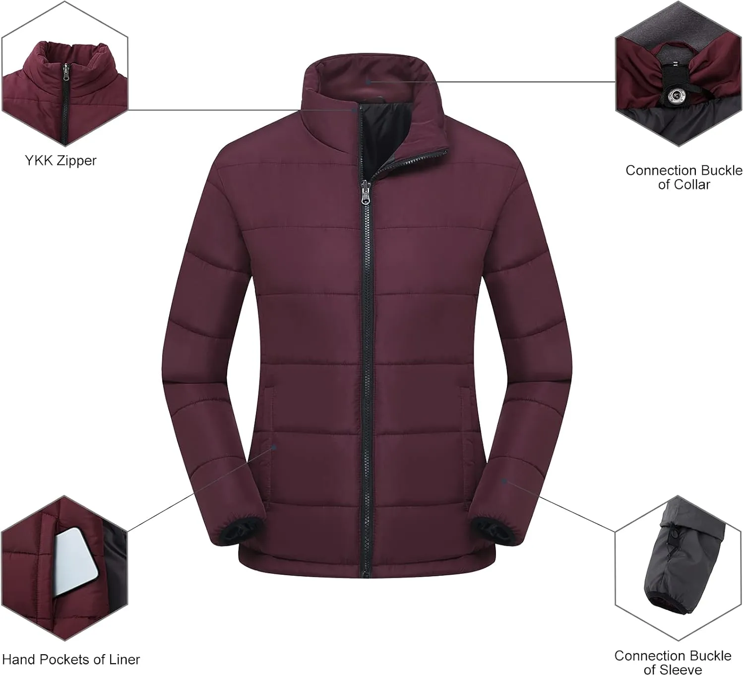 Women's 3 in 1 Ski Jacket Mountain Waterproof Windproof Winter Snow Coat Hike Snowboarding Jackets Hooded Warm Raincoat