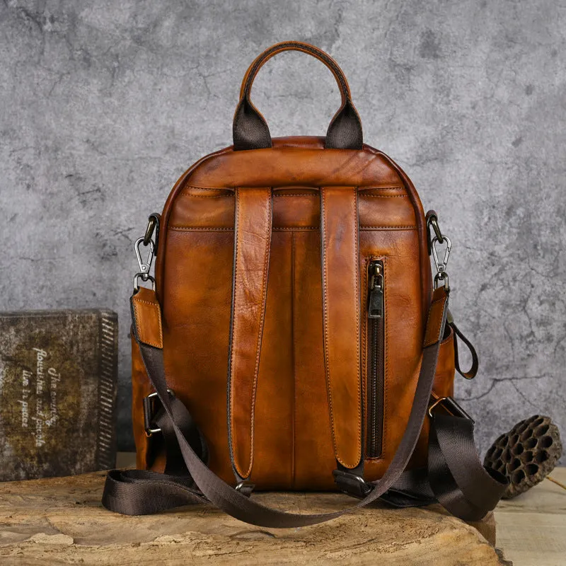 Women's First Layer Cowhide Chinese Style Retro Backpacks