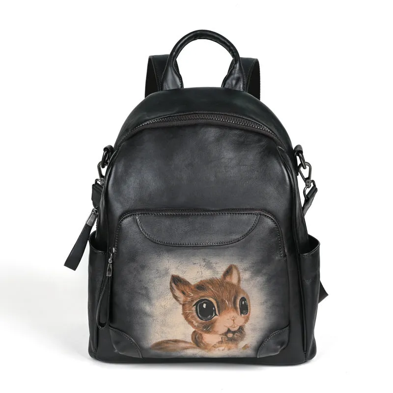 Women's First Layer Cowhide Chinese Style Retro Backpacks