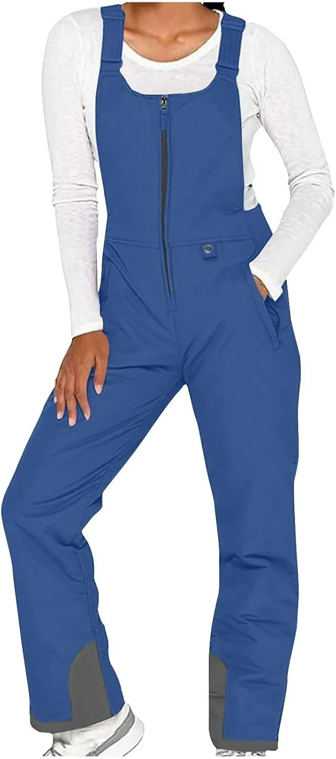 Women's Insulated Waterproof Ski Bib Overalls Snowboarding Pants Overalls Adjustable Shoulder Strap Jumpsuits