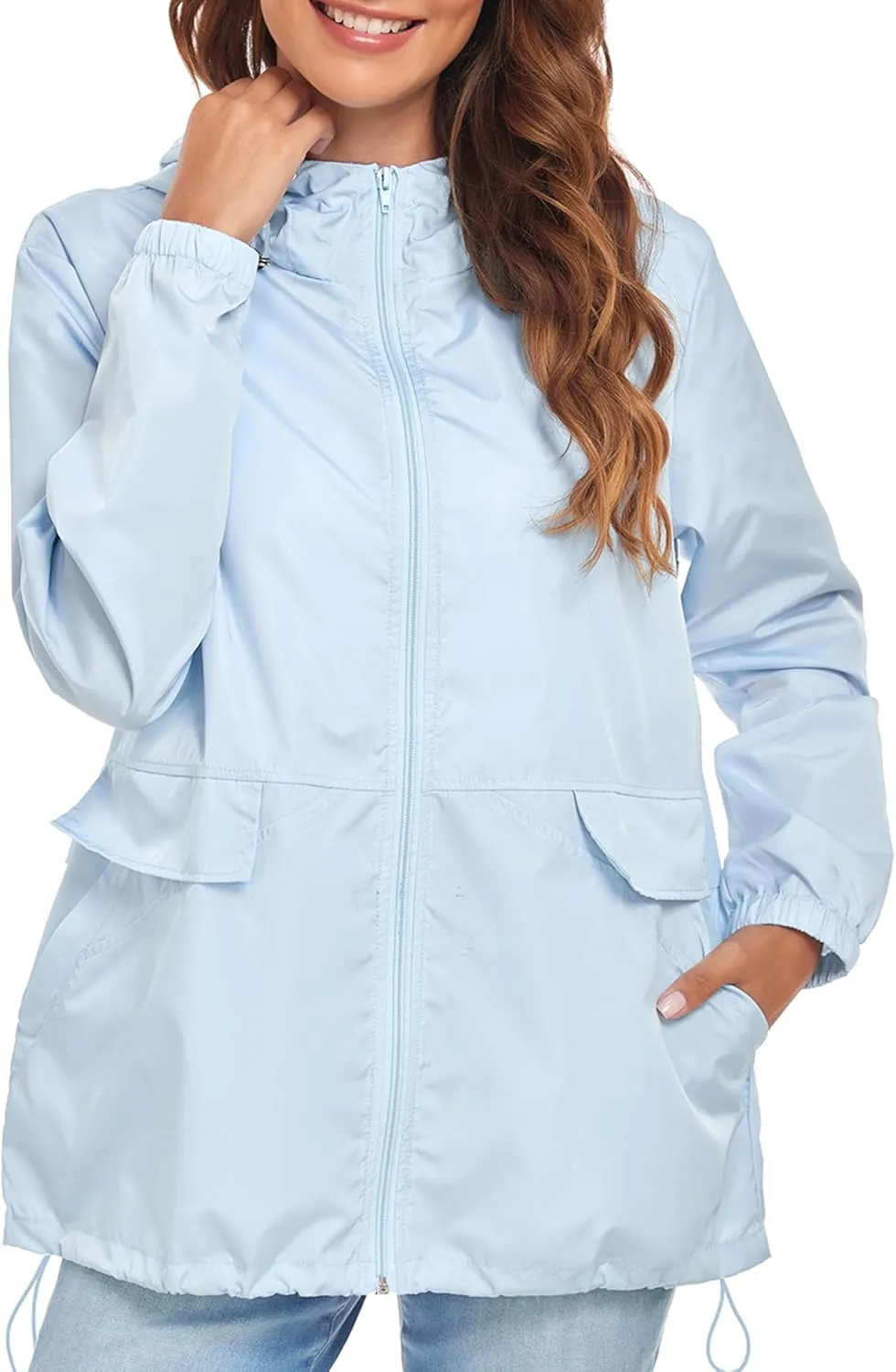 Women's Lightweight Raincoat Waterproof Packable Outdoor Windproof Hooded Active Rain Jacket S-XXL