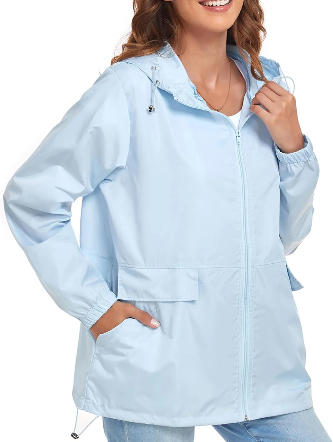 Women's Lightweight Raincoat Waterproof Packable Outdoor Windproof Hooded Active Rain Jacket S-XXL