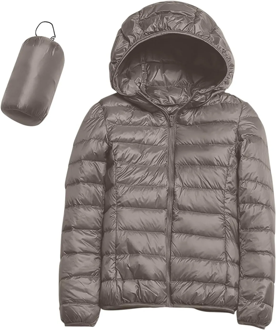 Women's Winter Coats Lightweight Packable Hooded Puffer Jacket Warm Down Coat Ski Coat Long Sleeve Zip Up Quilted Overcoat