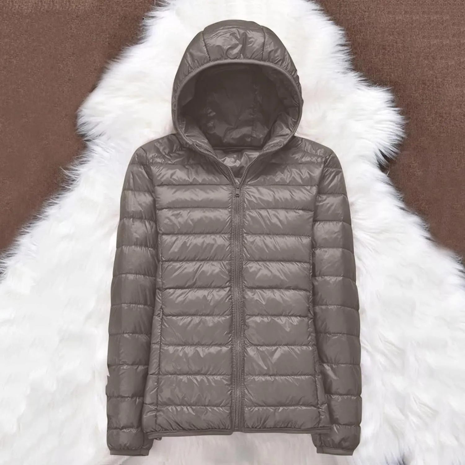 Women's Winter Coats Lightweight Packable Hooded Puffer Jacket Warm Down Coat Ski Coat Long Sleeve Zip Up Quilted Overcoat