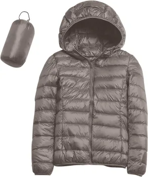 Women's Winter Coats Lightweight Packable Hooded Puffer Jacket Warm Down Coat Ski Coat Long Sleeve Zip Up Quilted Overcoat