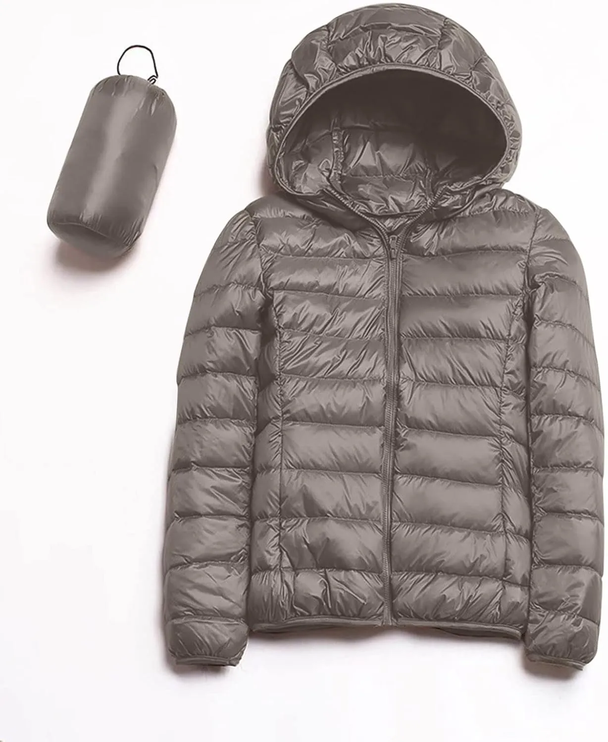 Women's Winter Coats Lightweight Packable Hooded Puffer Jacket Warm Down Coat Ski Coat Long Sleeve Zip Up Quilted Overcoat