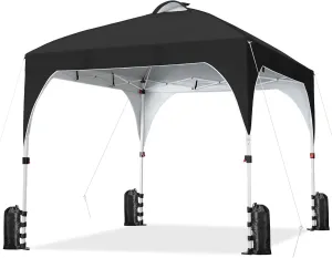Yaheetech 10x10 Pop-Up Canopy Tent with 17 Solar LED Lights & Top Vent, Portable Outdoor Canopy Easy Setup Sun Shade Canopy Adjustable Tent with Wheeled Bag, 12 Stakes, 4 Sandbags & 4 Ropes, Black