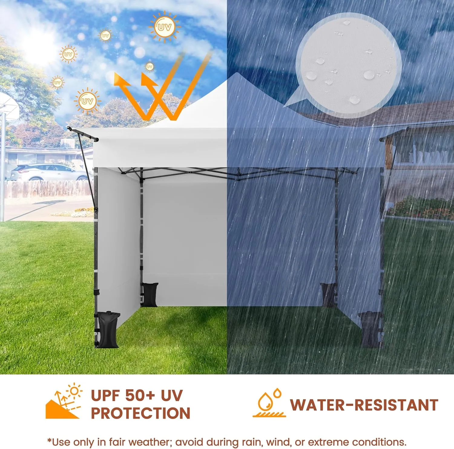 Yaheetech 10x10 Pop up Commercial Canopy Tent with 3 Removable Sidewalls & Awning, Portable Freestanding Shelter, Outdoor Heavy Duty Party Canopies W/Roller Bag, 4 Sandbags, Stakes & Ropes, White