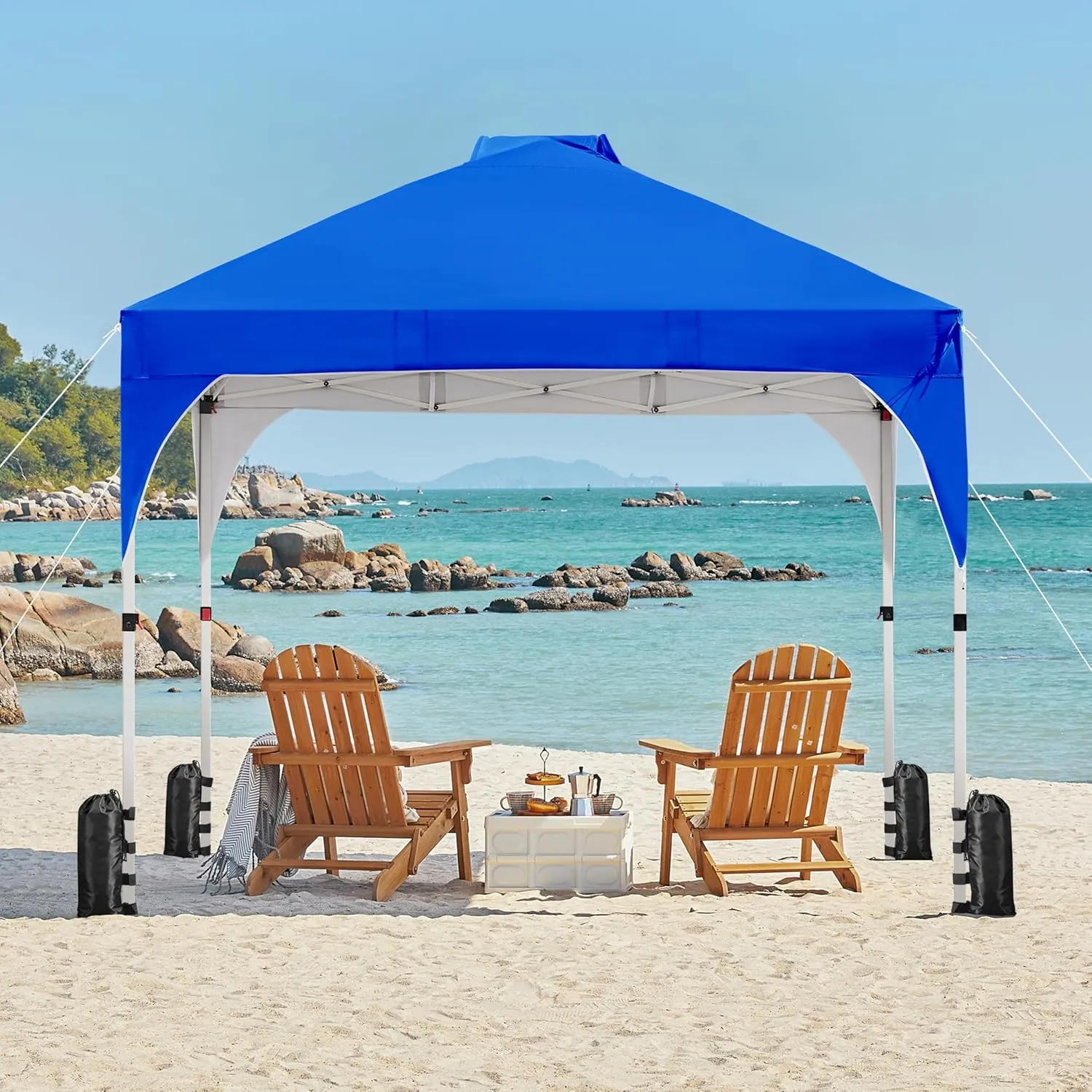 Yaheetech 6.6x6.6 Pop Up Canopy Tent with Vent, Easy Set Up Tent, Instant Sun Shelter Canopy with Wheeled Bag, 4 Sandbags, 8 Stakes & 4 Ropes, for Parties, Beach, Outdoor, Blue