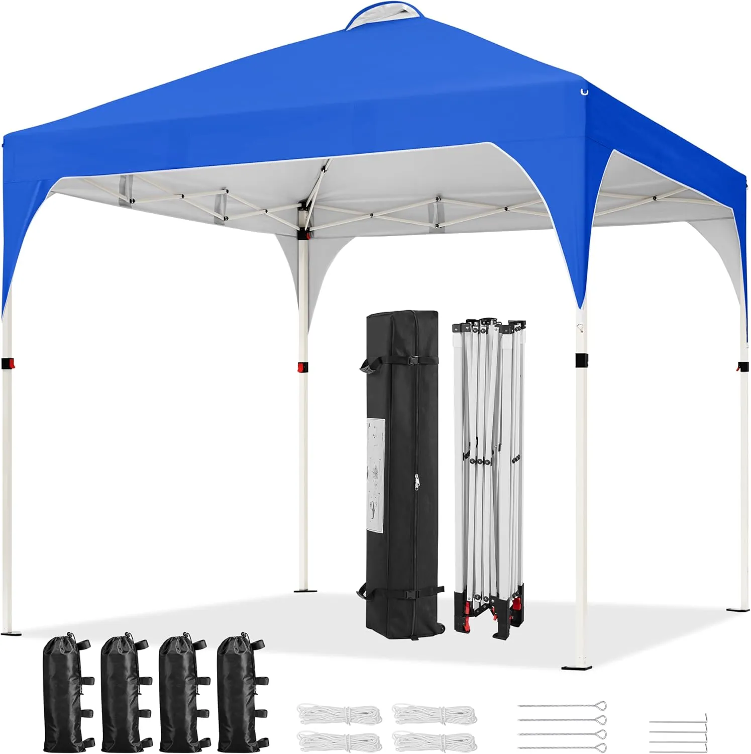 Yaheetech 6.6x6.6 Pop Up Canopy Tent with Vent, Easy Set Up Tent, Instant Sun Shelter Canopy with Wheeled Bag, 4 Sandbags, 8 Stakes & 4 Ropes, for Parties, Beach, Outdoor, Blue