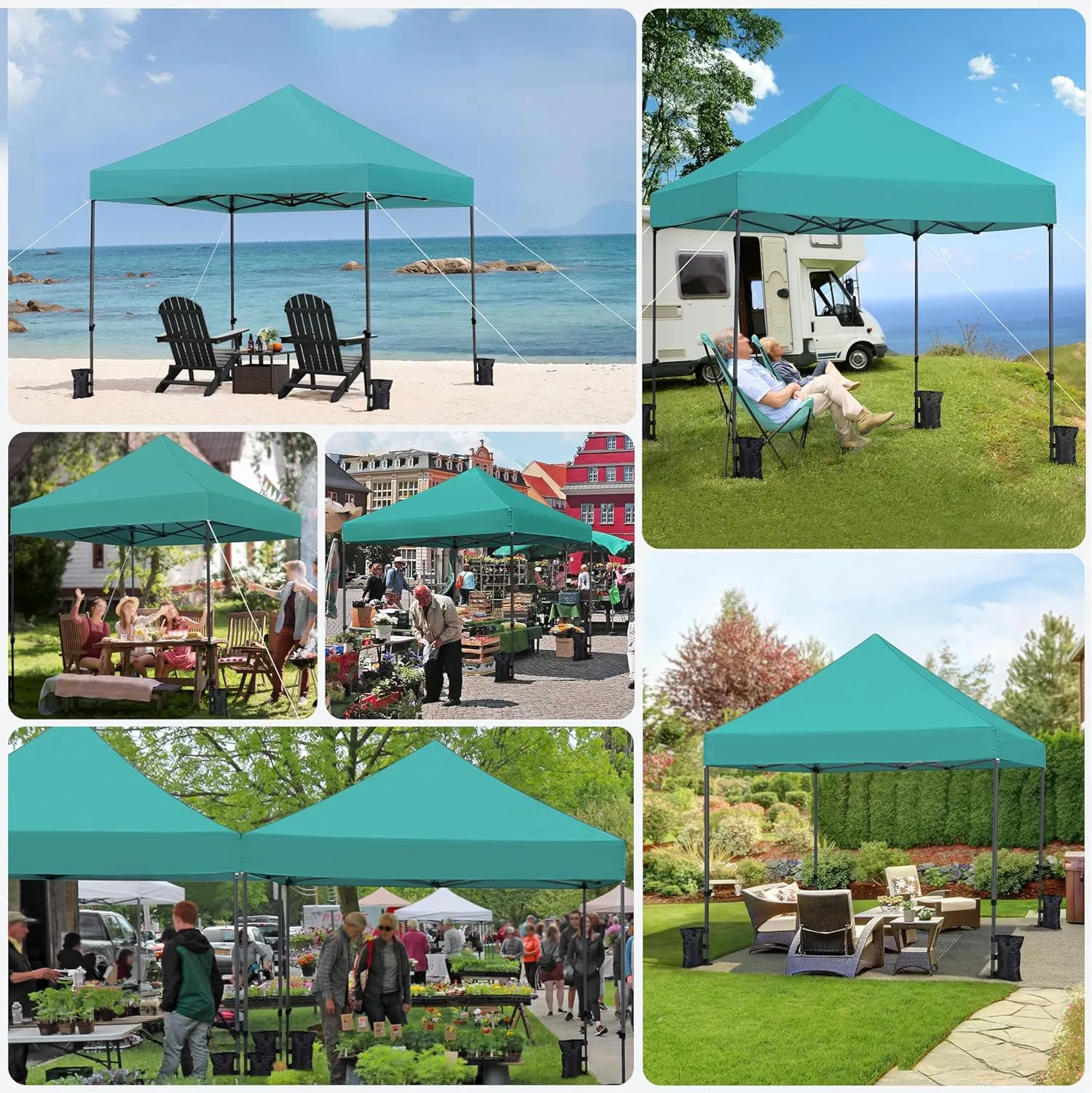 Yaheetech Canopy Tent, Commercial Instant Heavy Duty Canopy, 500D Waterproof Adjustable Tent with Wheeled Carry Bag, 4 Sandbags and 4 Stakes (10x10, Turquoise)