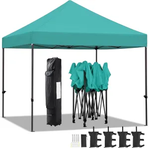 Yaheetech Canopy Tent, Commercial Instant Heavy Duty Canopy, 500D Waterproof Adjustable Tent with Wheeled Carry Bag, 4 Sandbags and 4 Stakes (10x10, Turquoise)