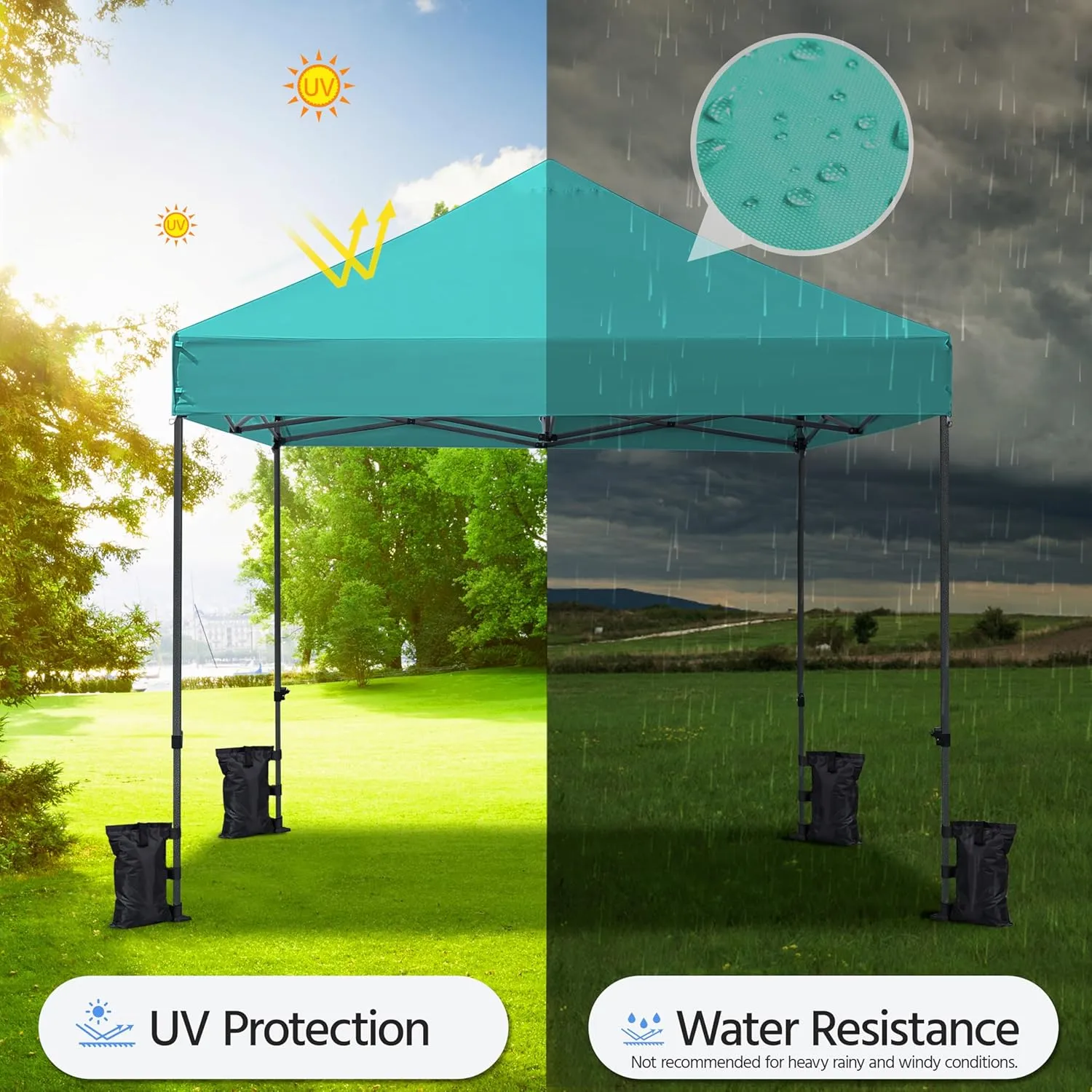 Yaheetech Canopy Tent, Commercial Instant Heavy Duty Canopy, 500D Waterproof Adjustable Tent with Wheeled Carry Bag, 4 Sandbags and 4 Stakes (10x10, Turquoise)