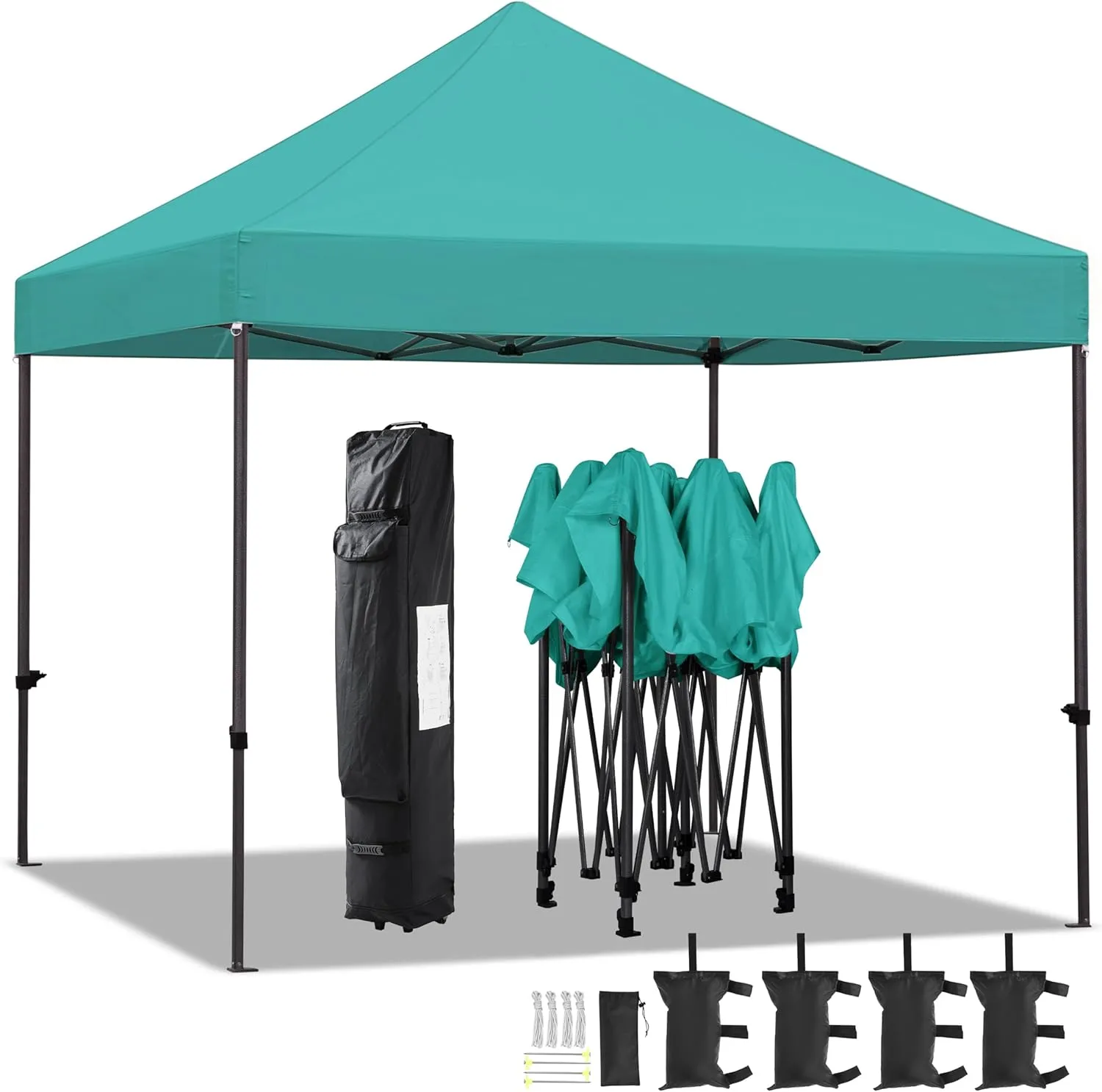 Yaheetech Canopy Tent, Commercial Instant Heavy Duty Canopy, 500D Waterproof Adjustable Tent with Wheeled Carry Bag, 4 Sandbags and 4 Stakes (10x10, Turquoise)